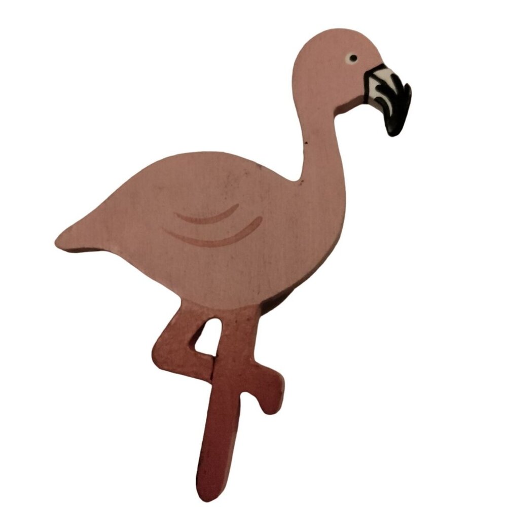 Pink Flamingo Pin Brooch Tropical Statement Coastal Tiki hand painted Wooden